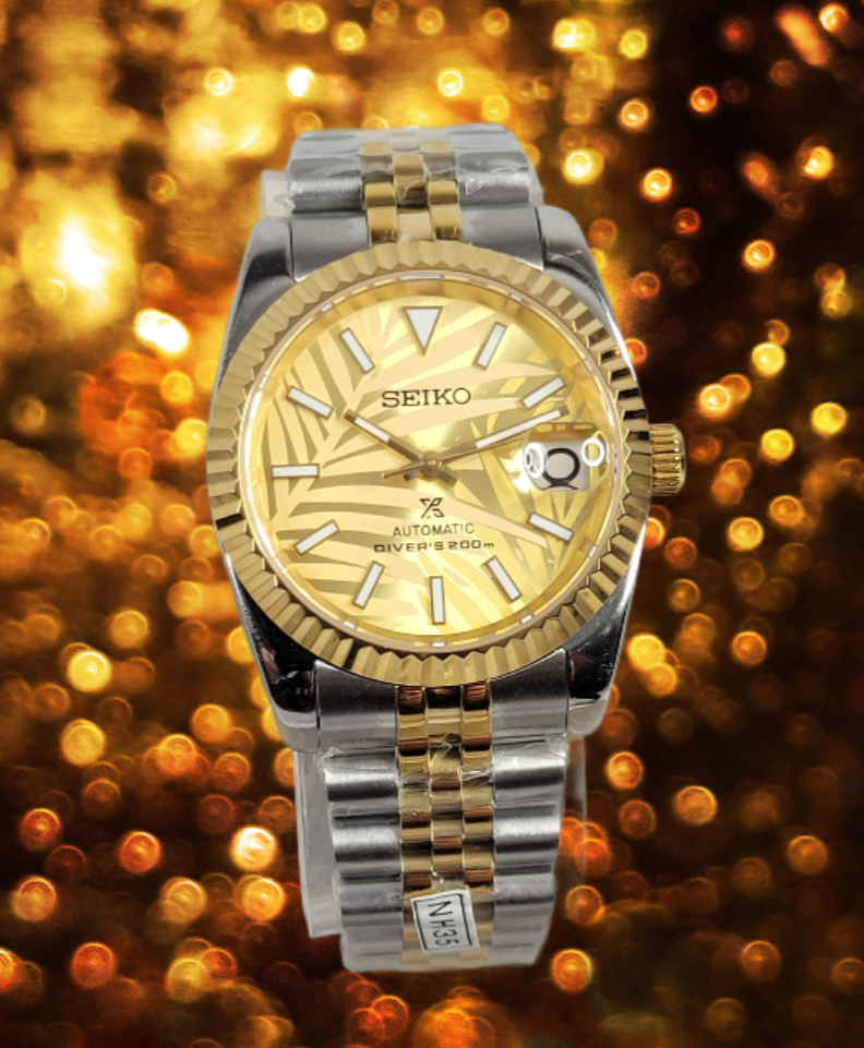 Gold Palm Dial Date Watch