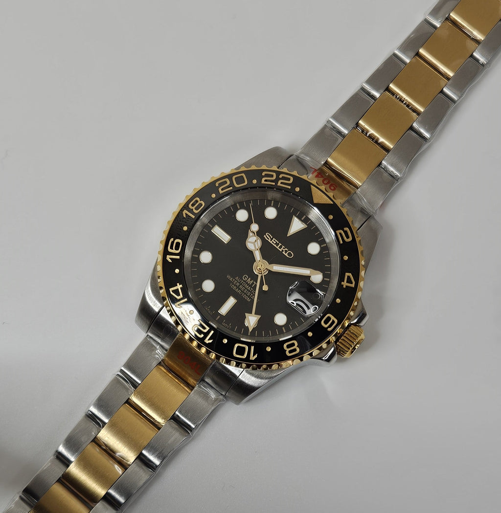Two Tone Black Dial GMT Watch