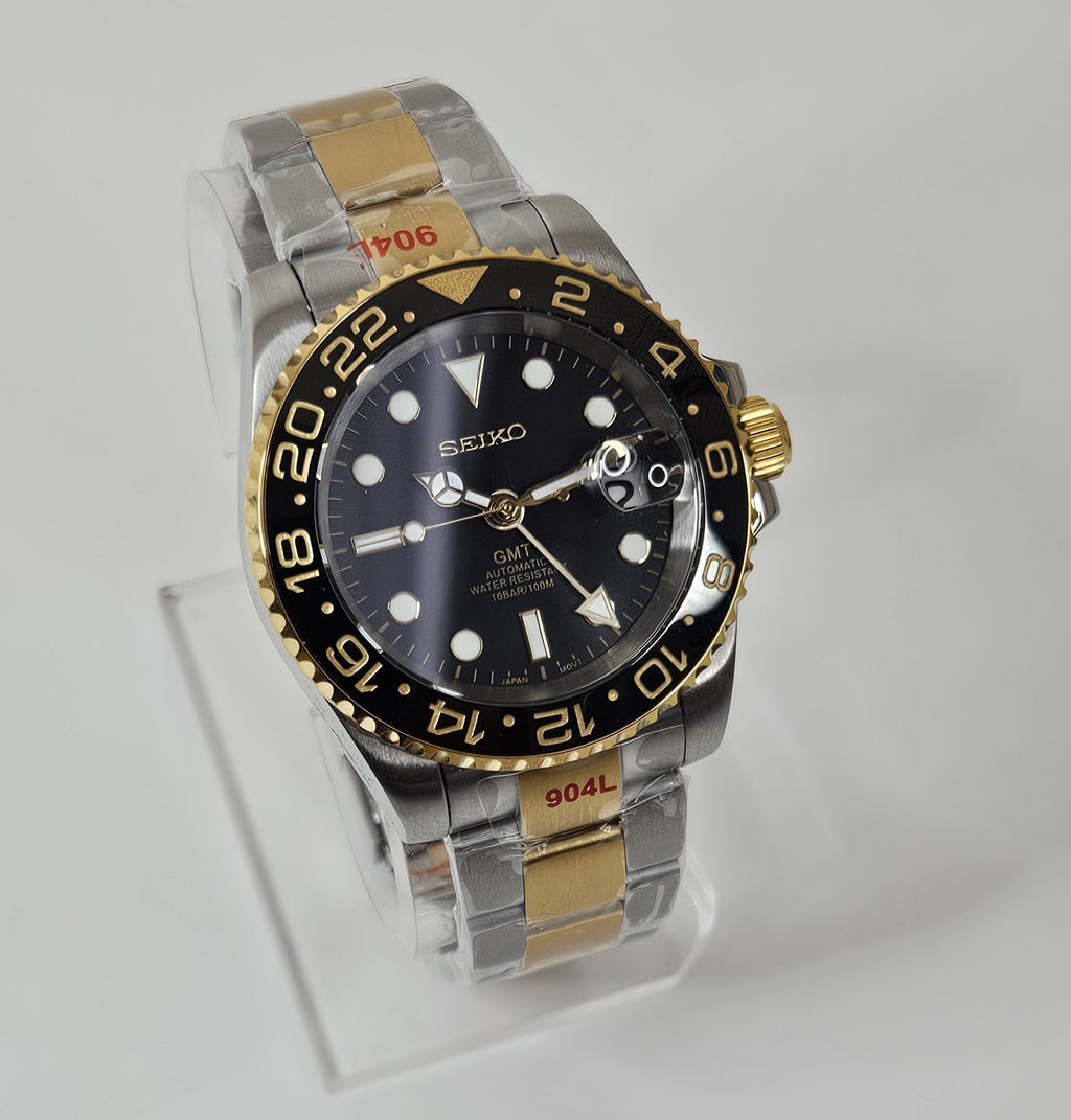 Two Tone Black Dial GMT Watch