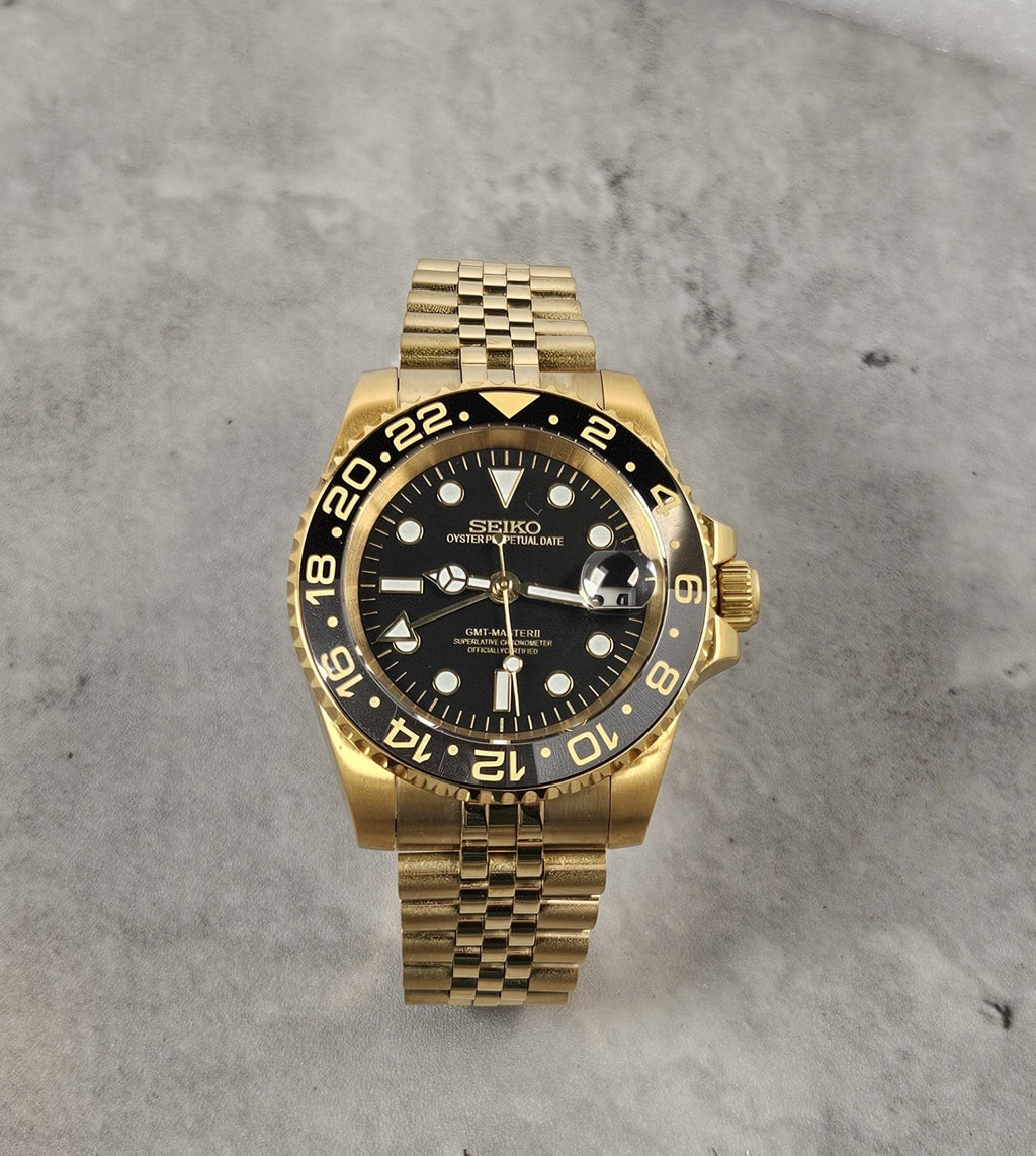 Gold Case Black & Grey Bezel GMT Watch