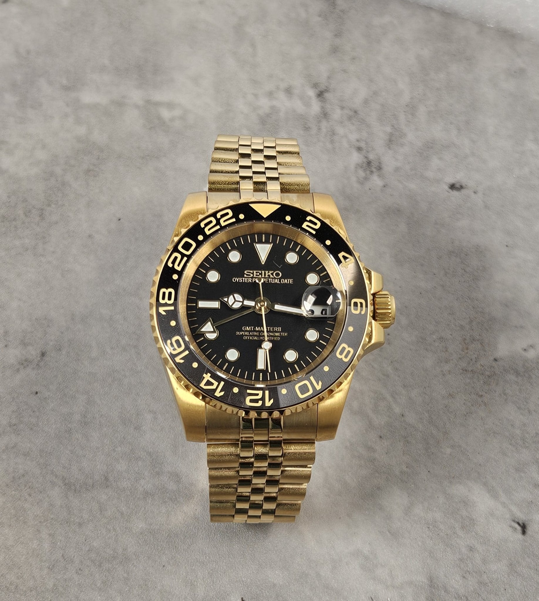 Gold Case Black & Grey Bezel GMT Watch