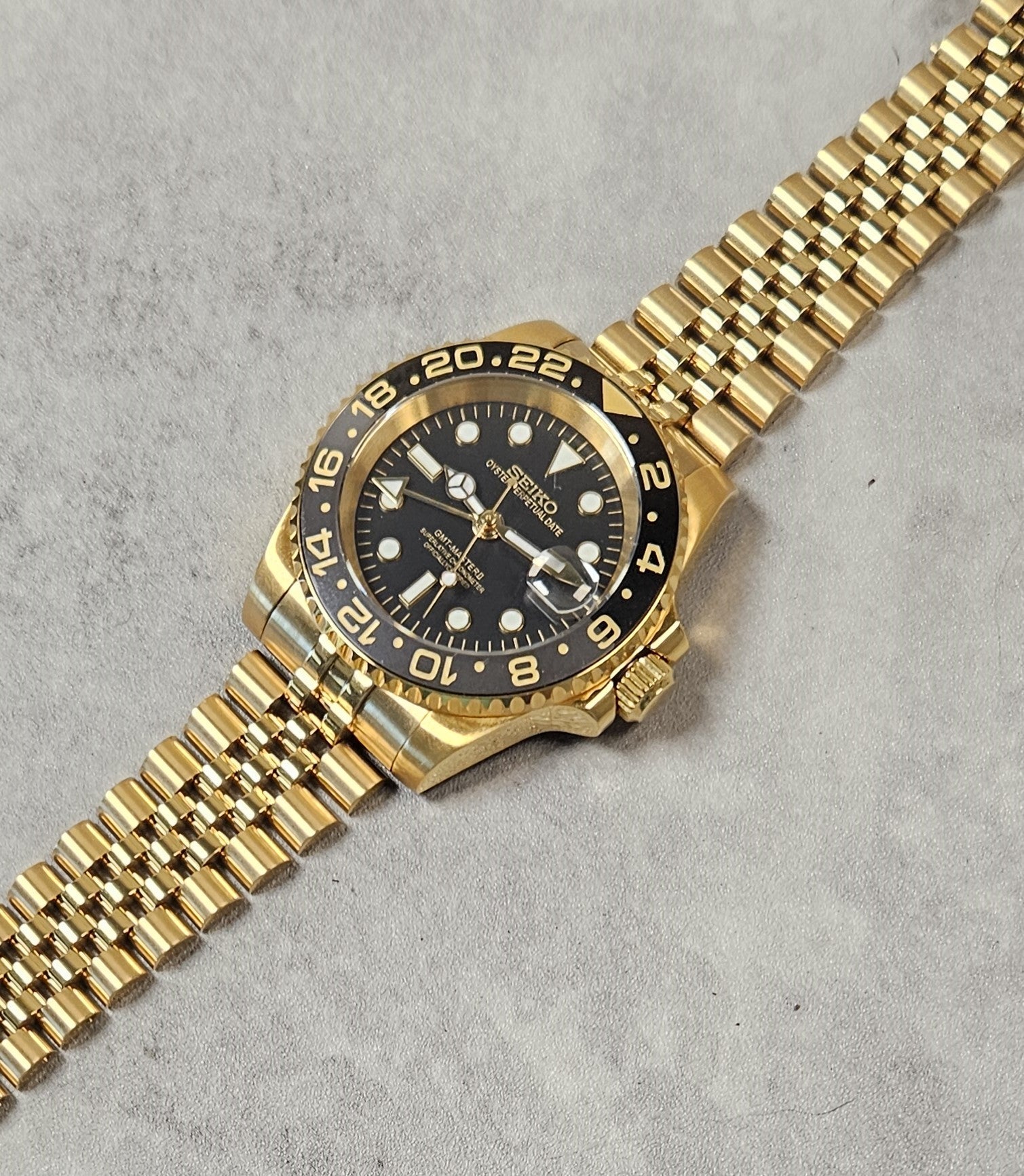 Gold Case Black & Grey Bezel GMT Watch